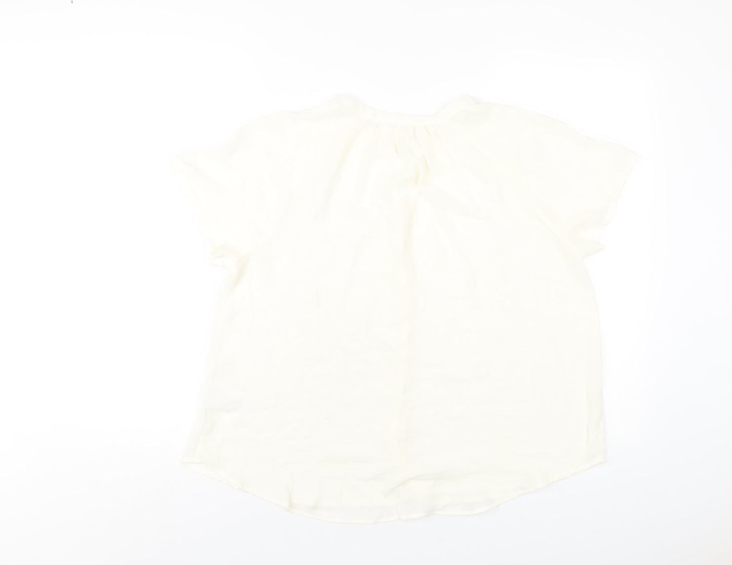 H&M Womens Ivory Polyester Basic Blouse Size 8 V-Neck