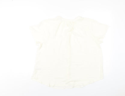 H&M Womens Ivory Polyester Basic Blouse Size 8 V-Neck