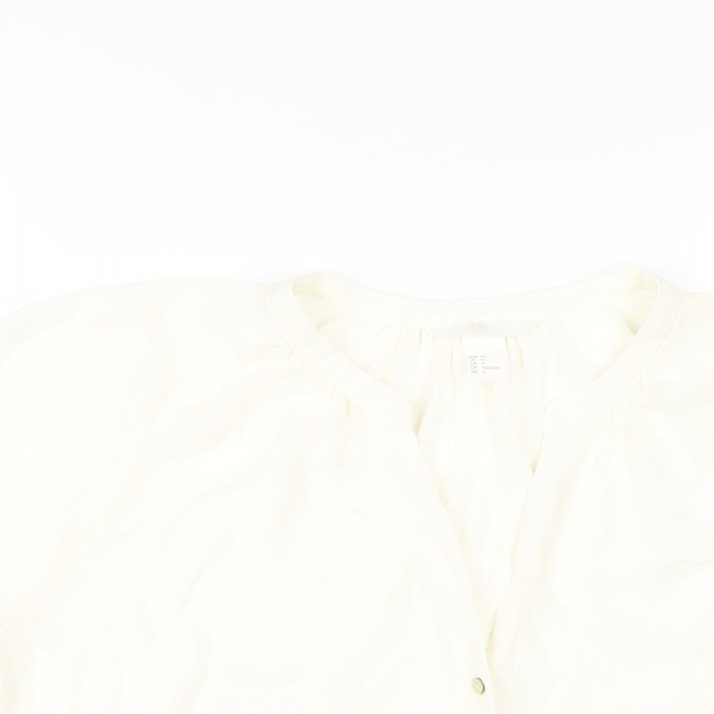 H&M Womens Ivory Polyester Basic Blouse Size 8 V-Neck