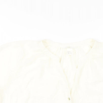 H&M Womens Ivory Polyester Basic Blouse Size 8 V-Neck