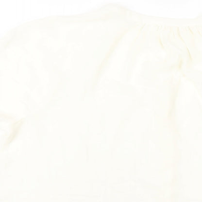 H&M Womens Ivory Polyester Basic Blouse Size 8 V-Neck