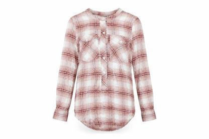 Next Womens Red Plaid Viscose Basic Button-Up Size 8 Round Neck