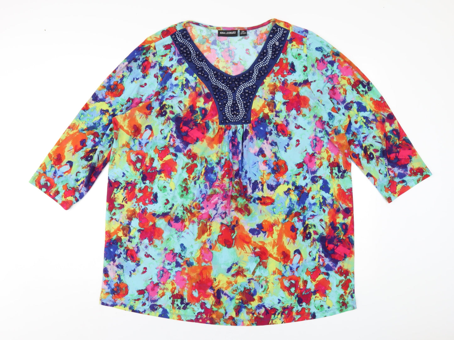 Womens UK Size 2XL Nina Leonard Multicoloured Basic T-Shirt