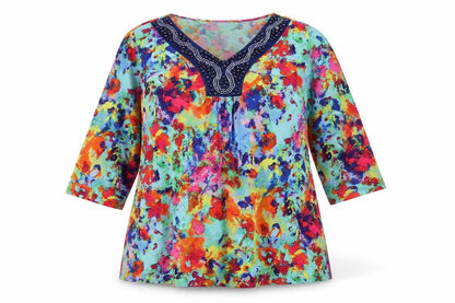 Womens UK Size 2XL Nina Leonard Multicoloured Basic T-Shirt