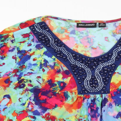 Womens UK Size 2XL Nina Leonard Multicoloured Basic T-Shirt