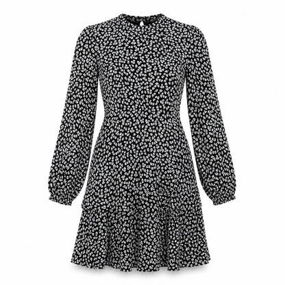 Warehouse Womens Black Geometric Polyester A-Line Size 10 Round Neck Zip