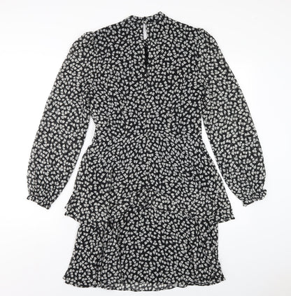 Warehouse Womens Black Geometric Polyester A-Line Size 10 Round Neck Zip