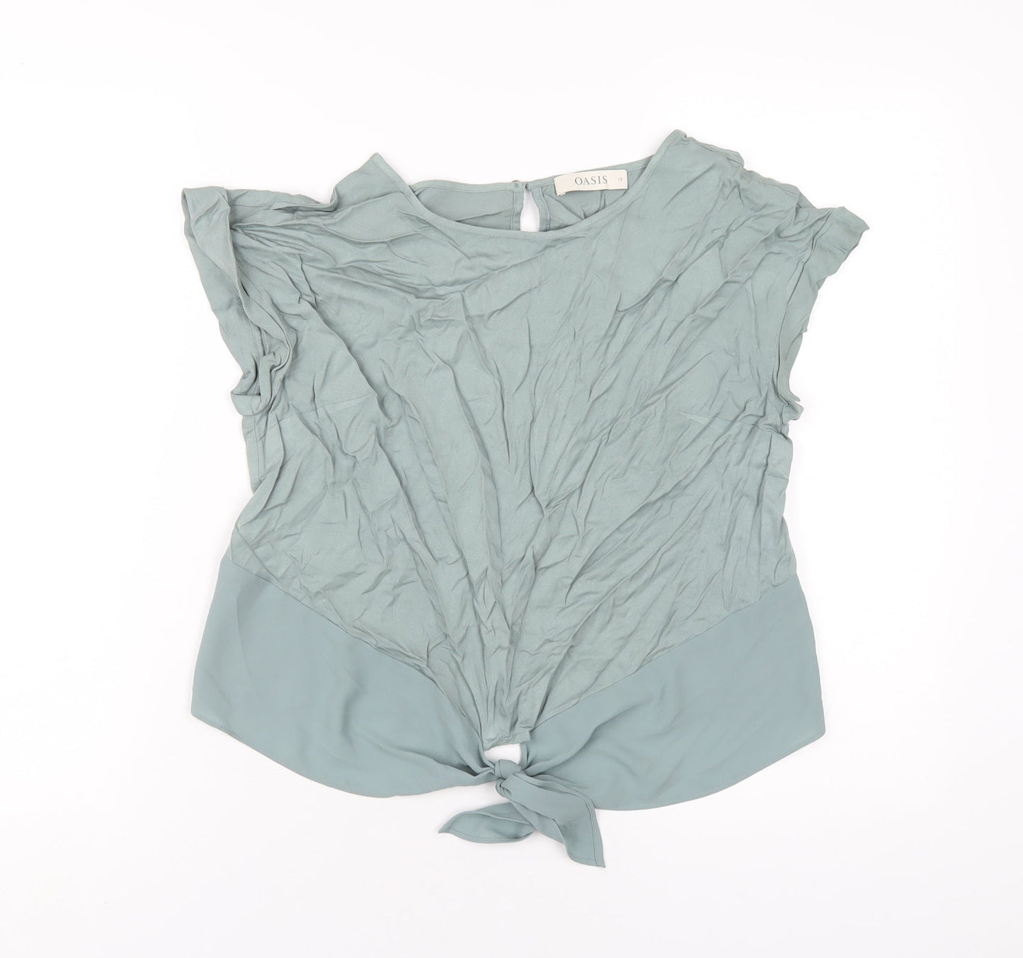 Oasis Womens Green Viscose Basic T-Shirt Size 12 Round Neck