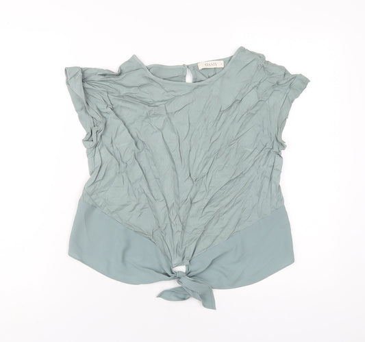 Oasis Womens Green Viscose Basic T-Shirt Size 12 Round Neck