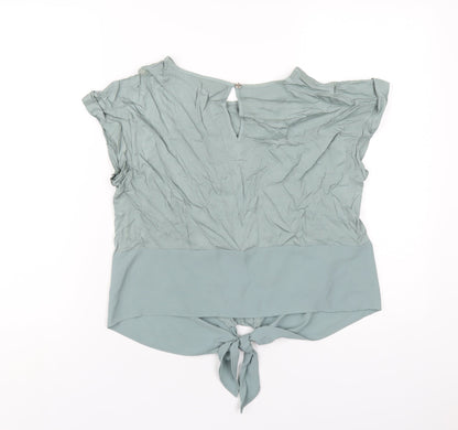 Oasis Womens Green Viscose Basic T-Shirt Size 12 Round Neck