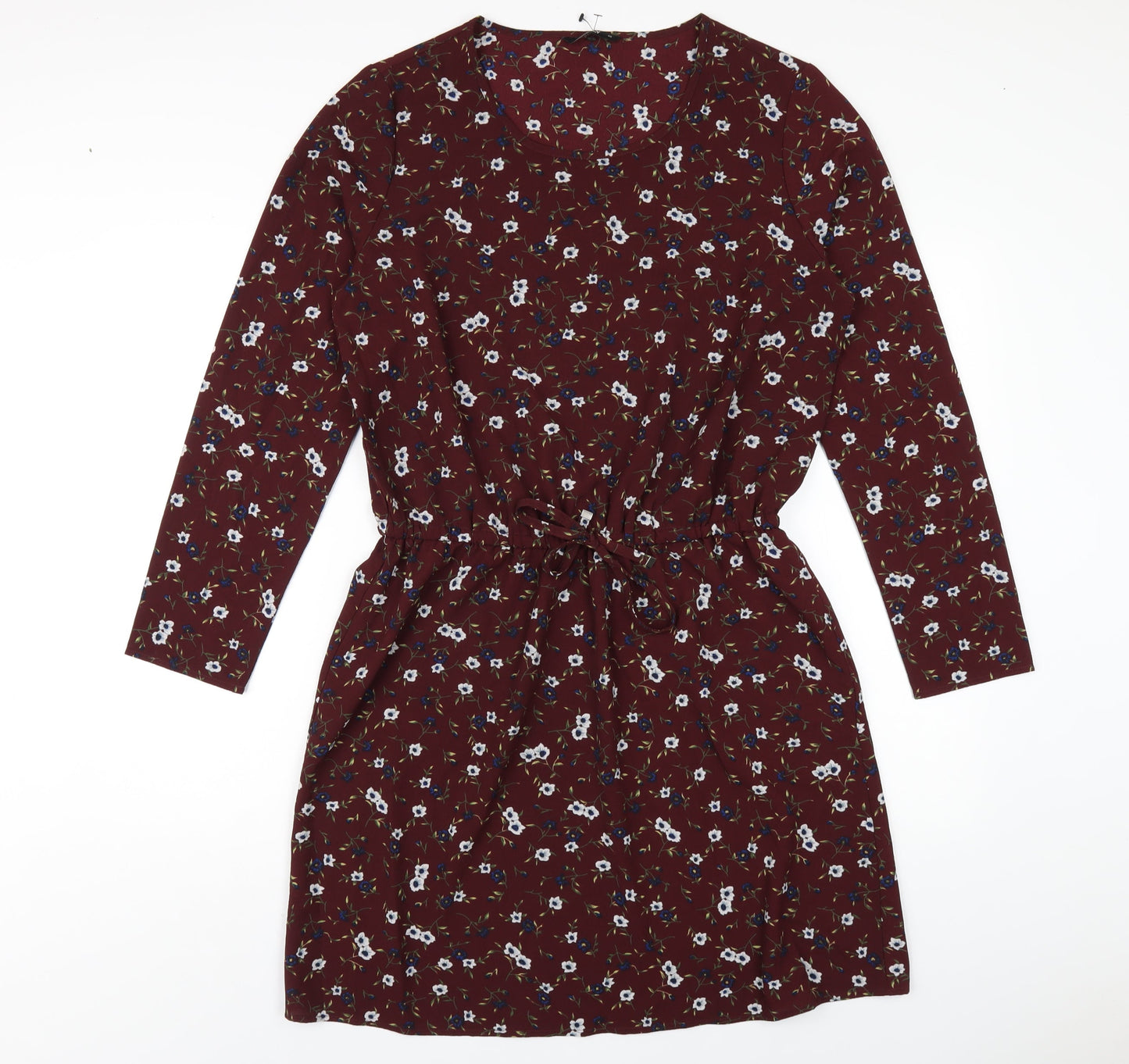 Only Womens Red Floral Polyester A-Line Size 12 Round Neck Pullover