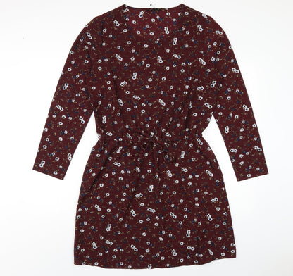 Only Womens Red Floral Polyester A-Line Size 12 Round Neck Pullover