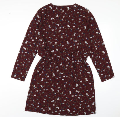 Only Womens Red Floral Polyester A-Line Size 12 Round Neck Pullover