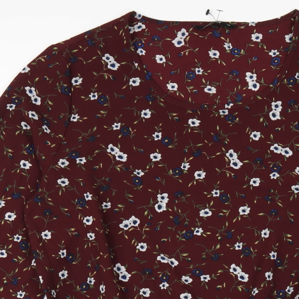 Only Womens Red Floral Polyester A-Line Size 12 Round Neck Pullover