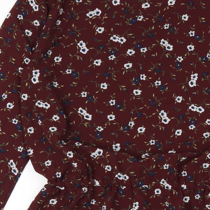 Only Womens Red Floral Polyester A-Line Size 12 Round Neck Pullover