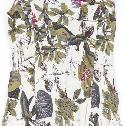 Solo Womens Multicoloured Floral Cotton A-Line Size 10 Round Neck Button