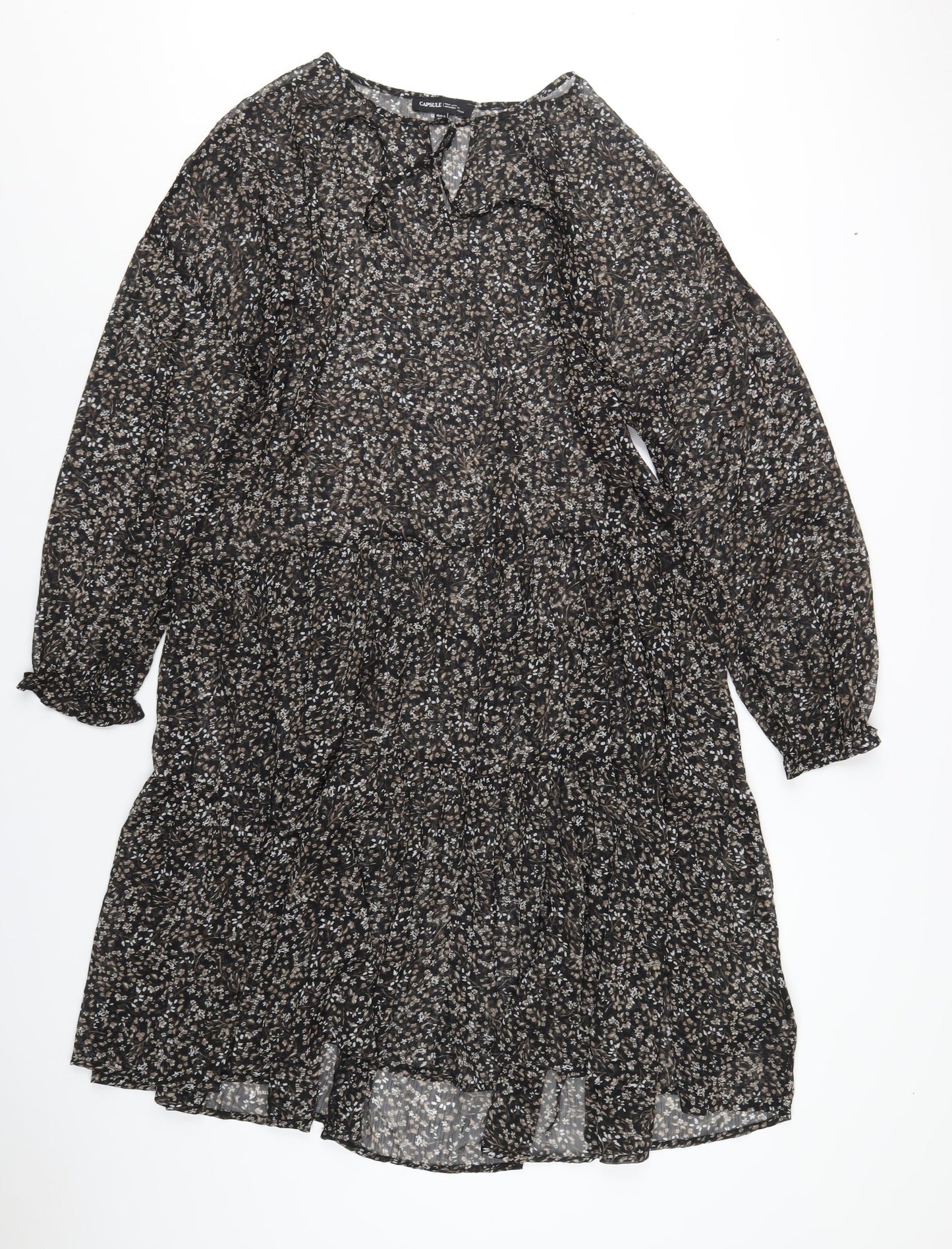 Capsule Womens Black Floral Polyester A-Line Size 16 V-Neck Pullover