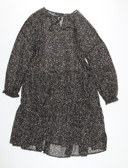 Capsule Womens Black Floral Polyester A-Line Size 16 V-Neck Pullover