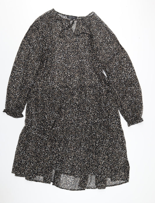 Capsule Womens Black Floral Polyester A-Line Size 16 V-Neck Pullover