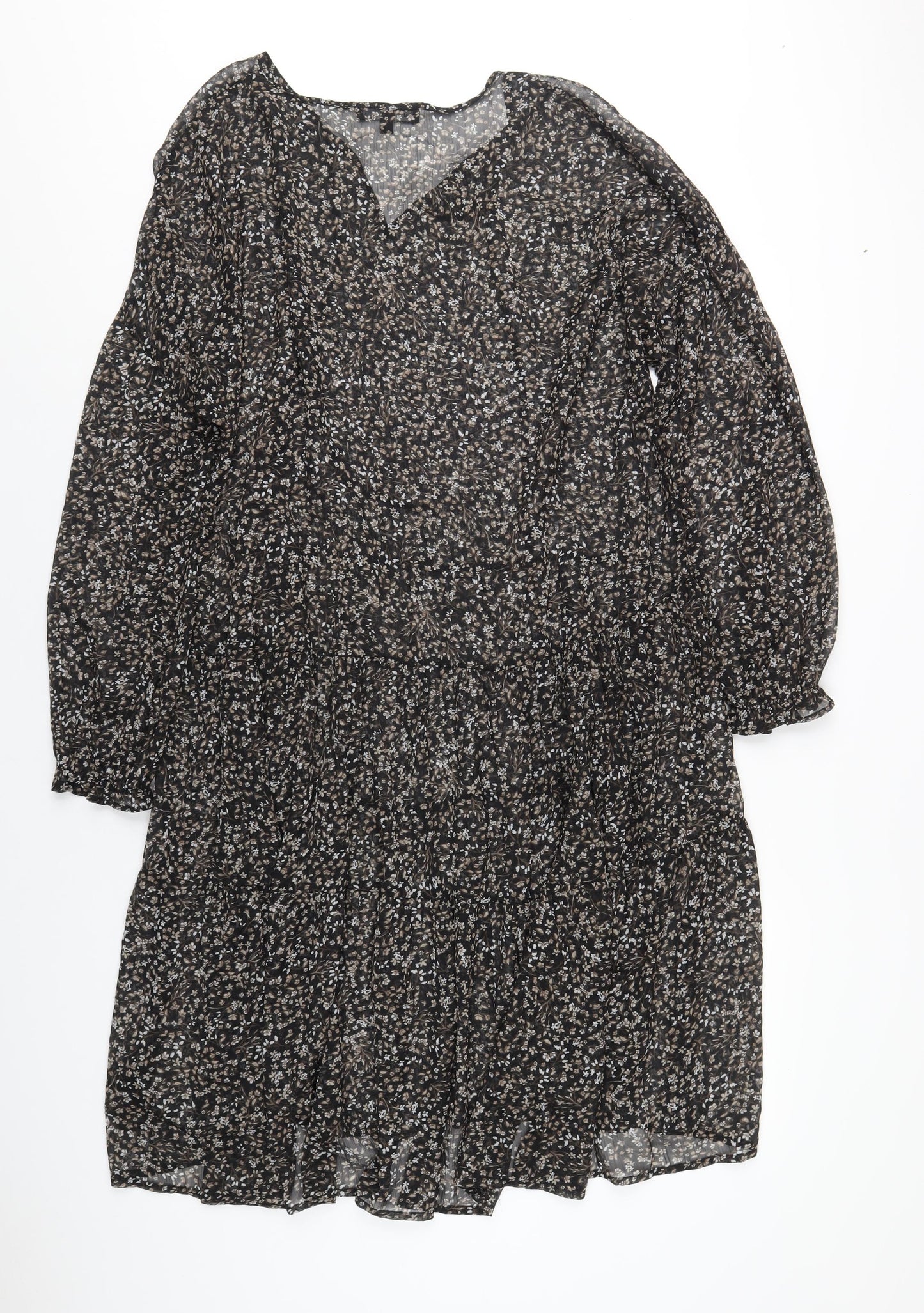 Capsule Womens Black Floral Polyester A-Line Size 16 V-Neck Pullover