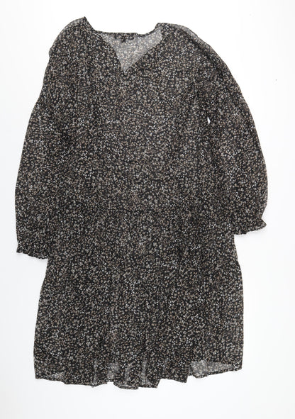 Capsule Womens Black Floral Polyester A-Line Size 16 V-Neck Pullover