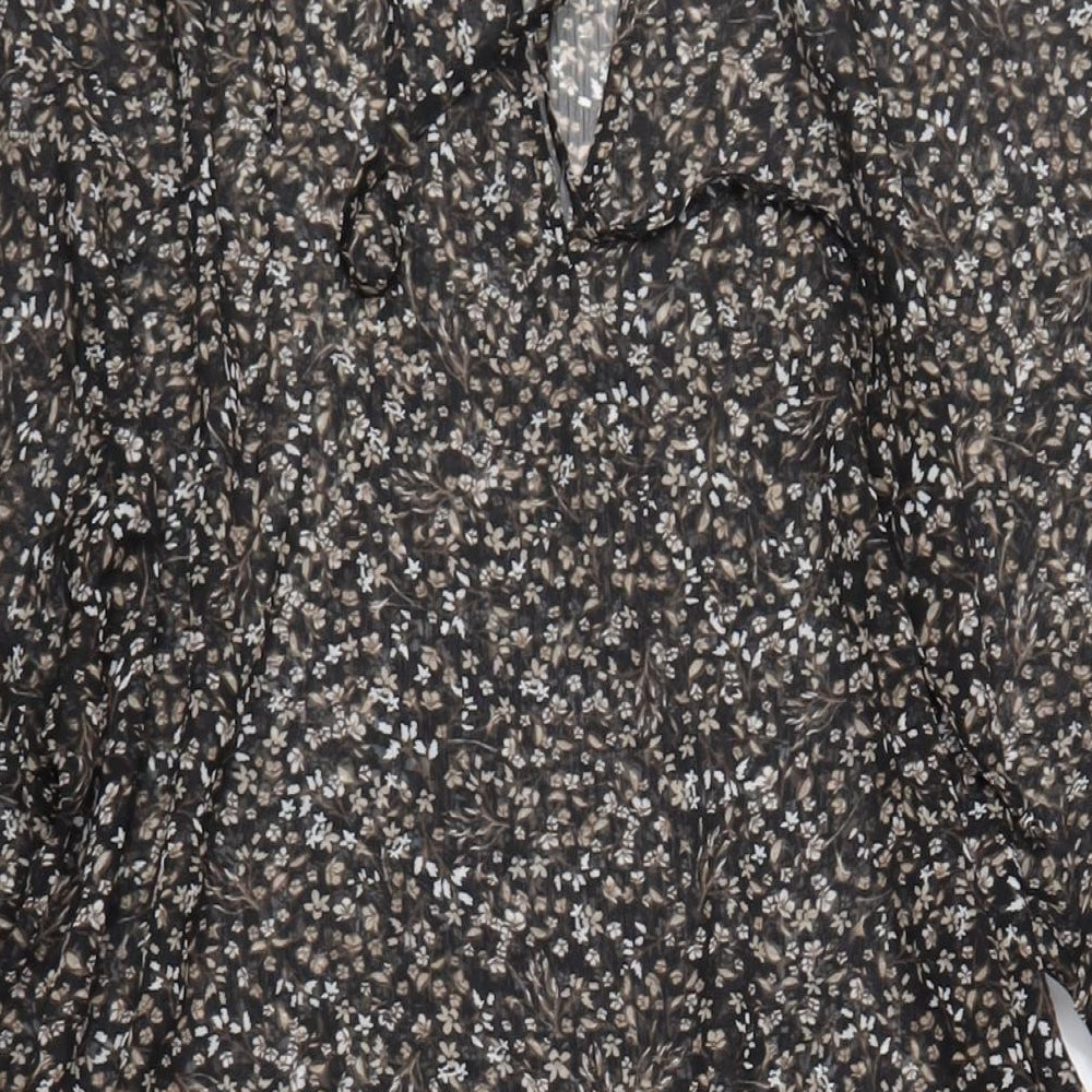 Capsule Womens Black Floral Polyester A-Line Size 16 V-Neck Pullover