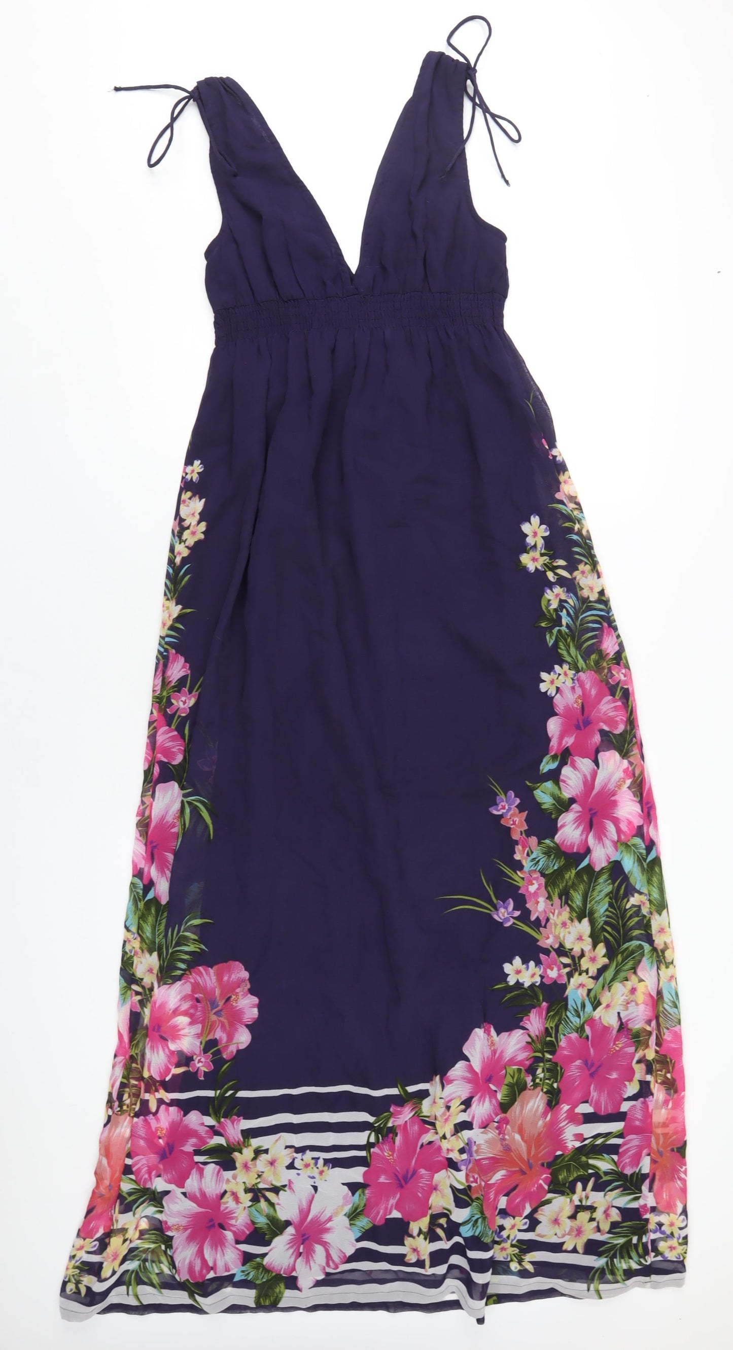 Accessorize Womens Purple Geometric Polyester Maxi Size S V-Neck Pullover