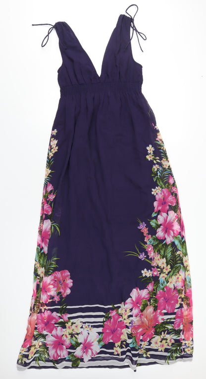 Accessorize Womens Purple Geometric Polyester Maxi Size S V-Neck Pullover