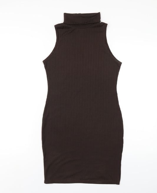 I SAW IT FIRST Womens Brown Polyester Bodycon Size 12 Roll Neck Pullover