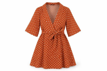PRETTYLITTLETHING Womens Brown Polka Dot Polyester A-Line Size 8 V-Neck Pullover