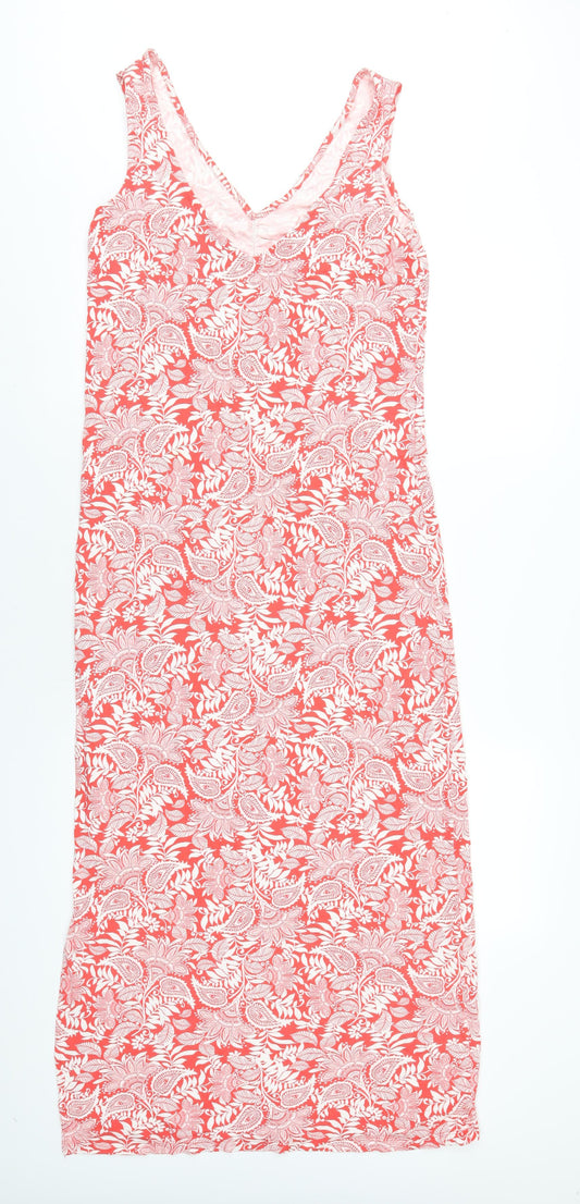 Marks and Spencer Womens Red Geometric Viscose Tank Dress Size 12 V-Neck Pullover