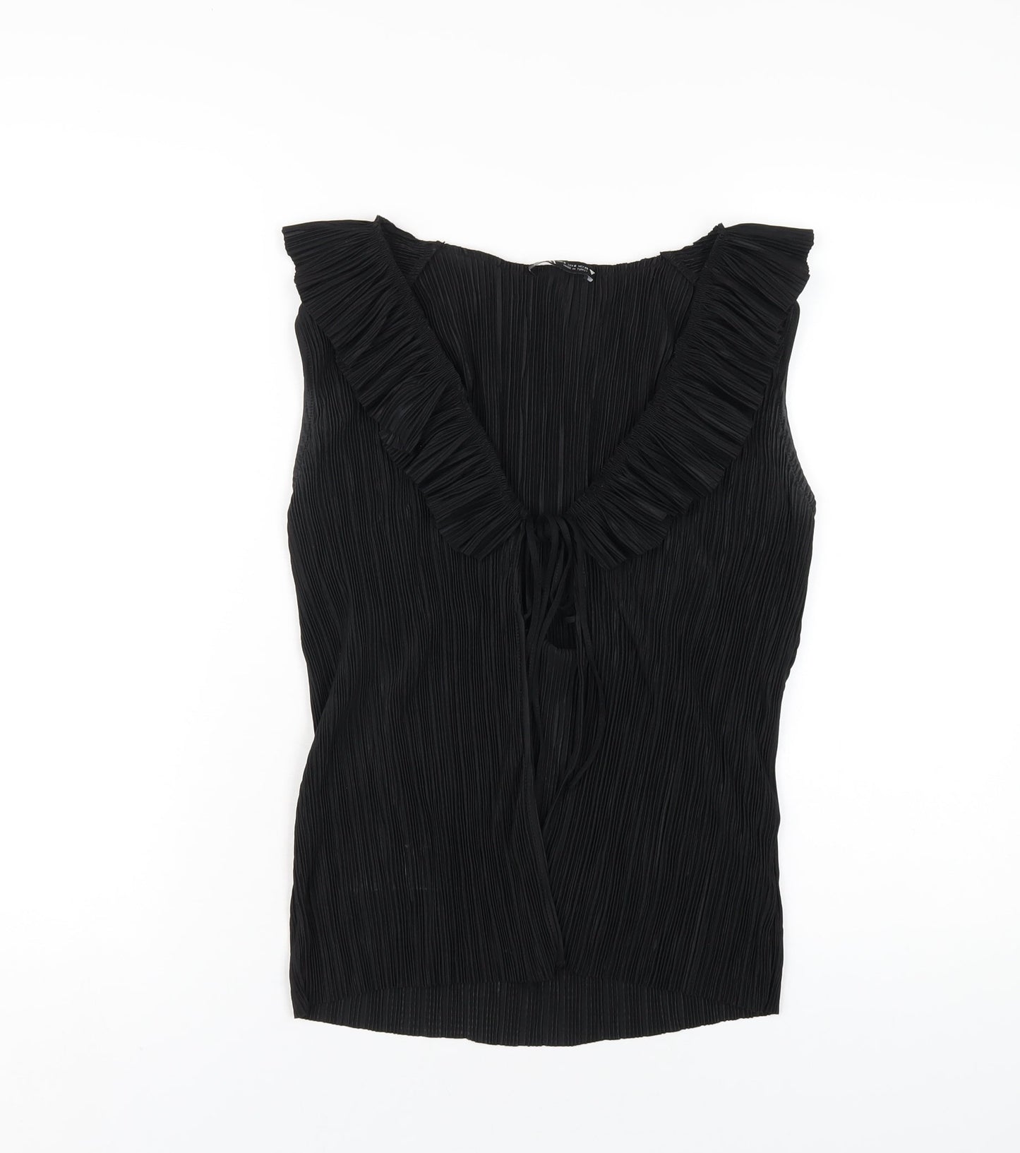 Zara Womens Black Polyester Basic Blouse Size S V-Neck