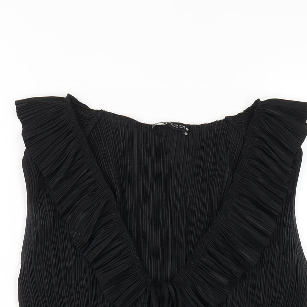 Zara Womens Black Polyester Basic Blouse Size S V-Neck