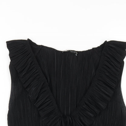 Zara Womens Black Polyester Basic Blouse Size S V-Neck