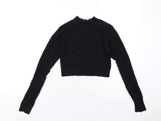 Glamorous Womens Black Viscose Cropped T-Shirt Size S Round Neck