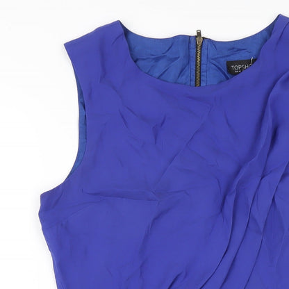 Topshop Womens Blue Polyester A-Line Size 14 Round Neck Zip