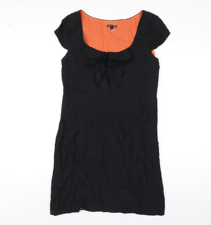 Marks and Spencer Womens Black Silk A-Line Size 8 Scoop Neck Zip