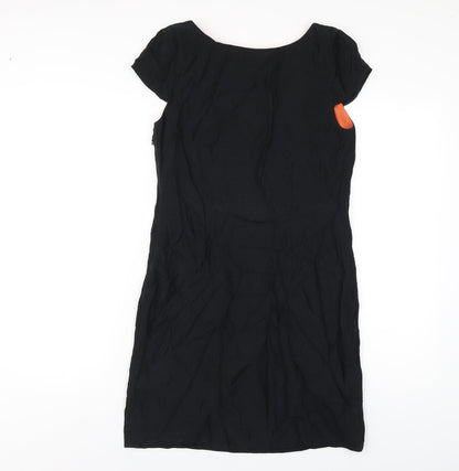 Marks and Spencer Womens Black Silk A-Line Size 8 Scoop Neck Zip