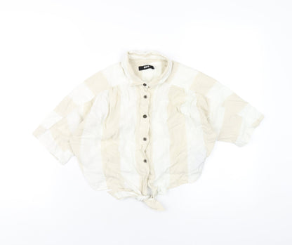 BDG Womens Beige Check Linen Cropped Button-Up Size XS Collared