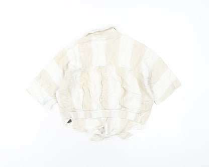BDG Womens Beige Check Linen Cropped Button-Up Size XS Collared