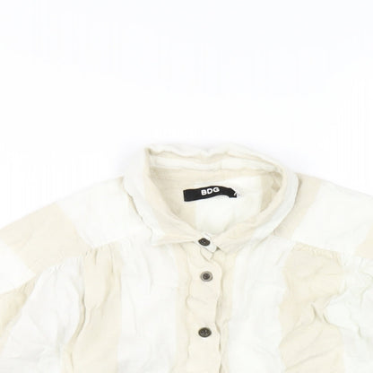 BDG Womens Beige Check Linen Cropped Button-Up Size XS Collared