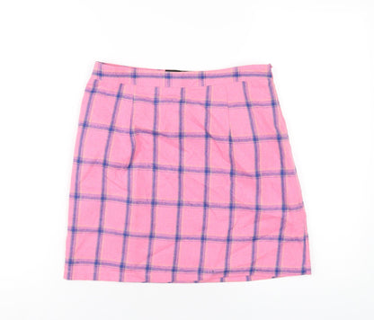 Heartbreak Womens Pink Plaid Cotton A-Line Skirt Size 10 Zip