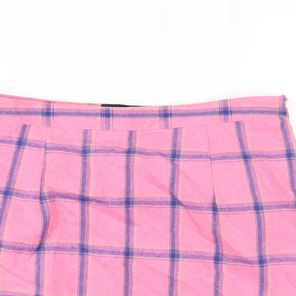 Heartbreak Womens Pink Plaid Cotton A-Line Skirt Size 10 Zip