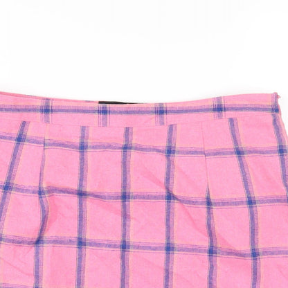 Heartbreak Womens Pink Plaid Cotton A-Line Skirt Size 10 Zip