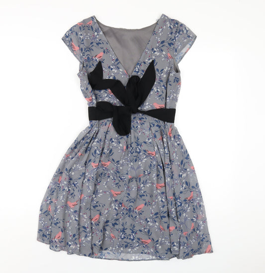 Dorothy Perkins Womens Green Geometric Polyester A-Line Size 8 Round Neck Zip