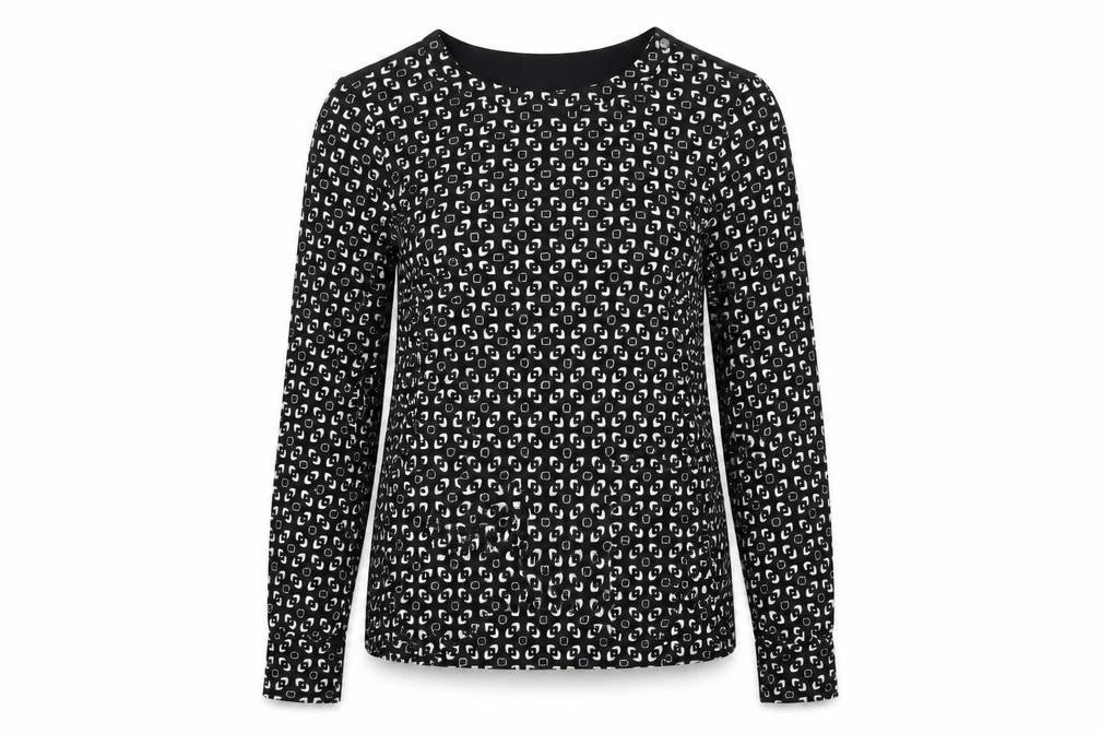 Marks & Spencer Womens Black Geometric Polyester Basic T-Shirt Size 10 Round Neck