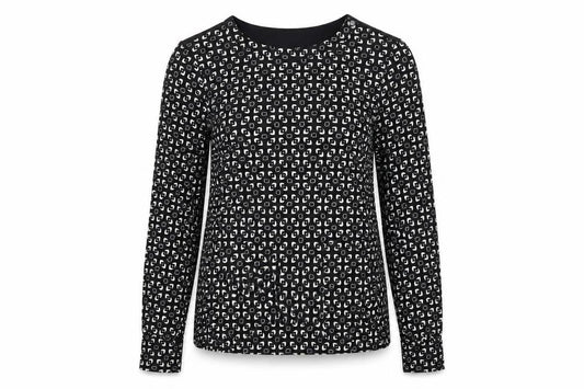 Marks & Spencer Womens Black Geometric Polyester Basic T-Shirt Size 10 Round Neck