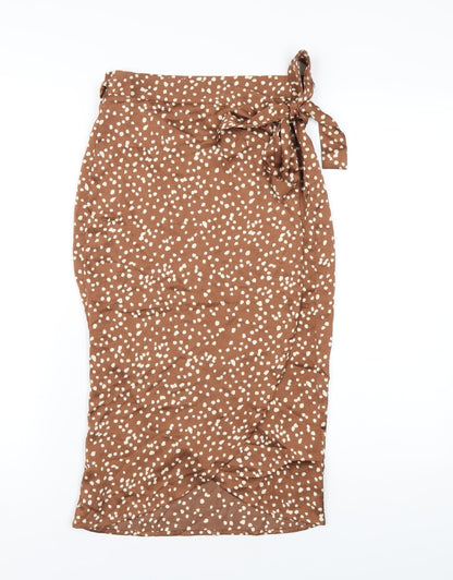 Boohoo Womens Brown Polka Dot Polyester Wrap Skirt Size 6 Tie