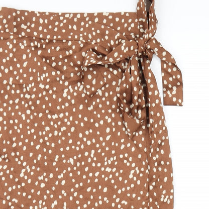 Boohoo Womens Brown Polka Dot Polyester Wrap Skirt Size 6 Tie