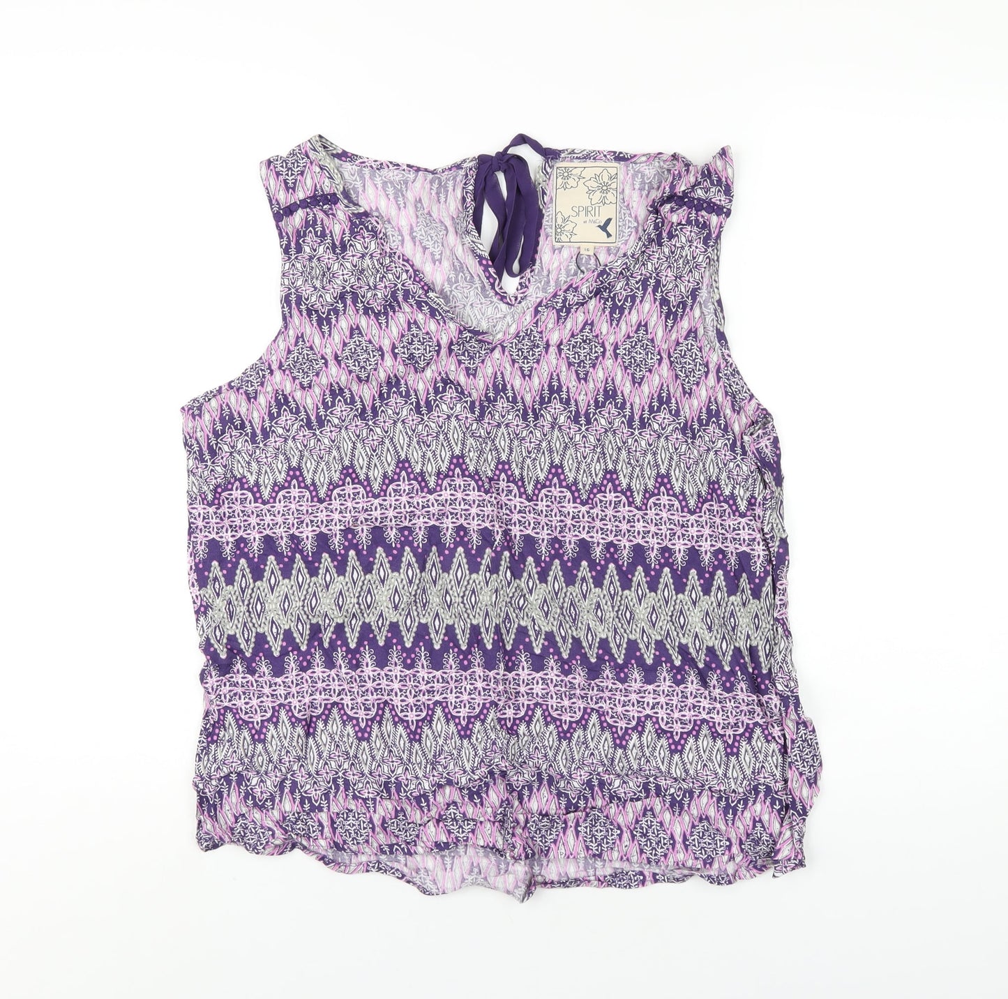 M&Co Womens Purple Geometric Viscose Basic Tank Size 16 V-Neck